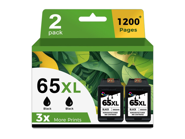 65XL 65 Black Ink Cartridges Replacement for HP Ink 65 XL 2-Pack High-Yield ink for HP65 HP65XL Work with DeskJet 3755 3700 3772 3722 2600 2622...