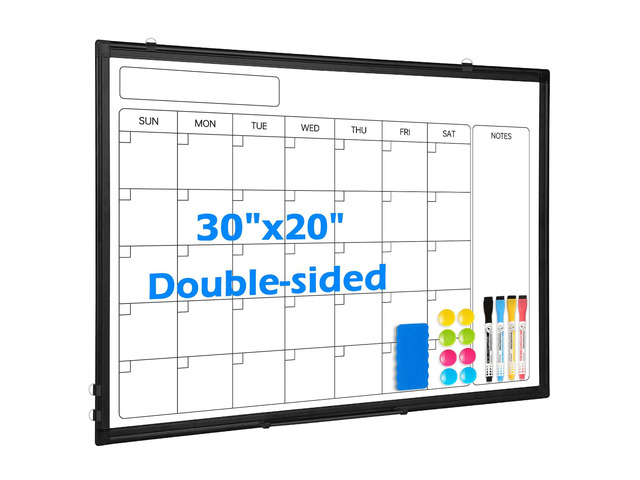 Whiteboard Calendar 30x20 Monthly Magnetic Dry Erase Board, Black Monthly Magnetic Calendar, 11-Layer, Wall Mount Hanging, Office Home School, Easy...