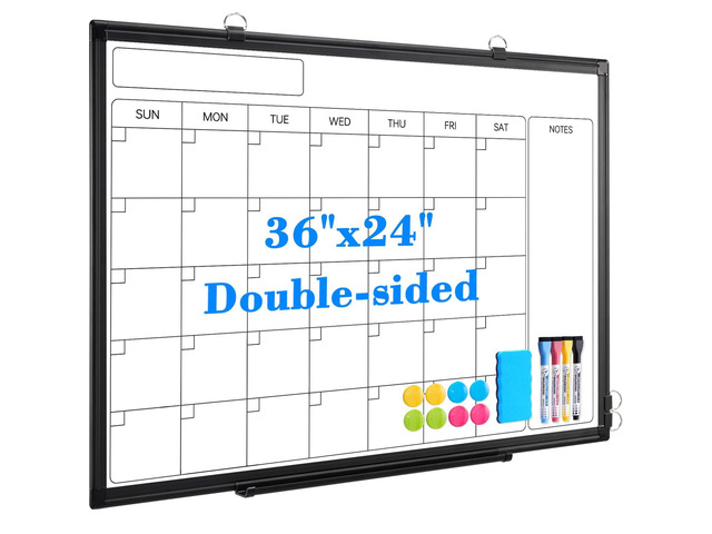 Whiteboard Calendar 36x24 Magnetic Dry Erase Board for Wall, Black Monthly Magnetic Calendar, 11-Layer, Wall Mount Hanging, Office Home School,...