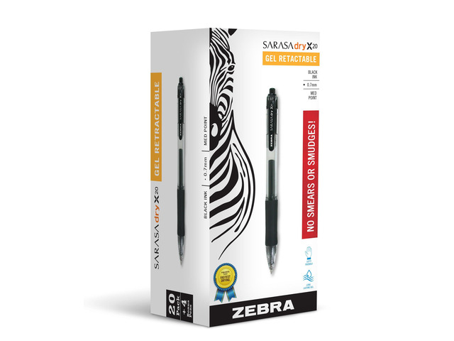 SARASA X20 Retractable Gel Pen, Black Ink, 0.7mm, 24-Pack Rapid-Dry Ink, Smear-Resistant, Ideal for Left-Handed Writers, Note-Taking, Office,...