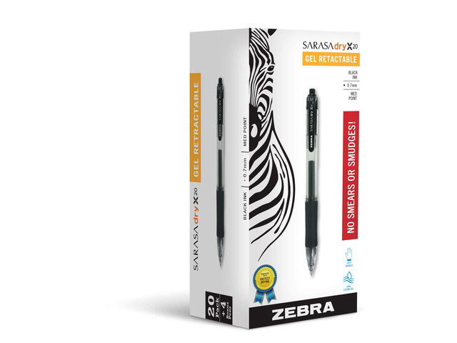SARASA X20 Retractable Gel Pen, Black, Blue, Red, 0.7mm, 24-Pk Rapid-Dry Ink, Smear-Resistant, Ideal for Left-Handed Writers, Note-Taking, Office,...