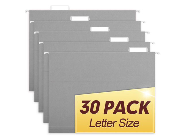 Hanging File Folders, 30 Pack Reinforced Letter Size Hanging Folders, Designed for Bulky Files, Filing Cabinet, 1/5-Cut Adjustable Tabs (Gray)