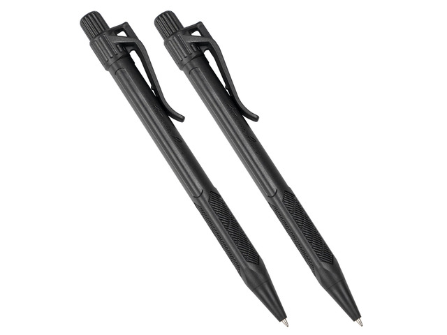 Weatherproof Durable Black Plastic Clicker Pen, Black Ink, 2 Pack (No. BK11-2)