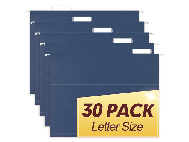 Hanging File Folders, 30 Pack Reinforced Letter Size Hanging Folders, Designed for Bulky Files, Filing Cabinet, 1/5-Cut Adjustable Tabs (Blue)