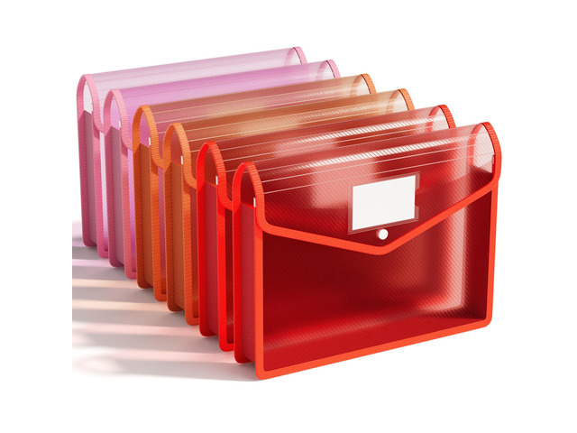 6-Pack Plastic File Folders, Warm Pink fit Letter/A4 Size, Large Capacity with Snap Closure, Colorful File Folder Organizer for School, Office,...