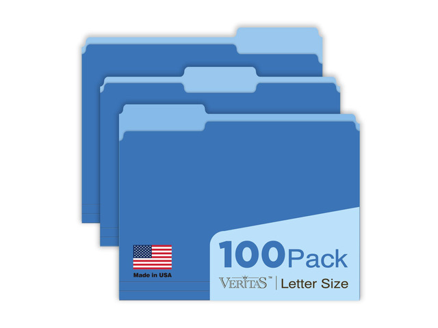 Blue Folders File Folders 100-Pack Letter Size 8.5' x 11' Blue Colored Folder with 1/3-Cut Tabs Durable Pressboard Folders for Office, School,...