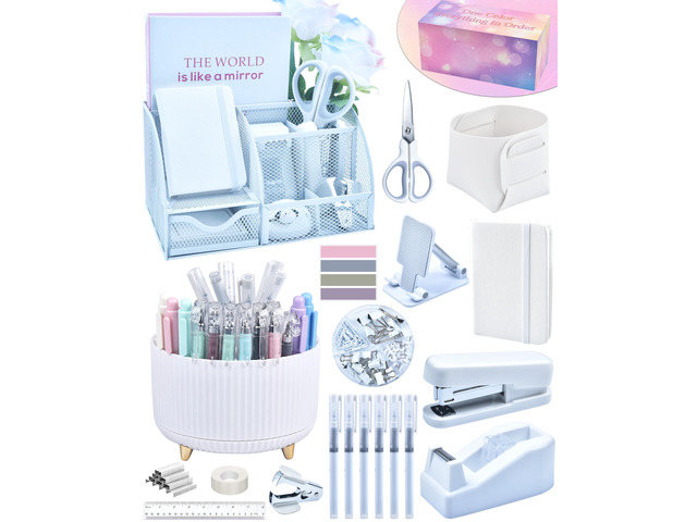 White Desk Accessories 21-Piece Office Supplies Gift Set Desk organizers and accessories, office desk accessories, white office supplies, desk...