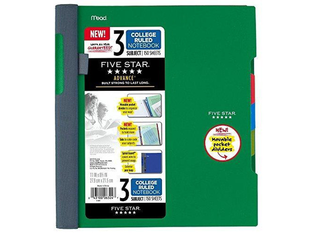 Advance Spiral Notebook + Study App, 3 Subject, College Ruled Paper, 8-1/2' x 11', 150 Sheets, Spiral Guard, Movable Tabbed Dividers, Seaglass...