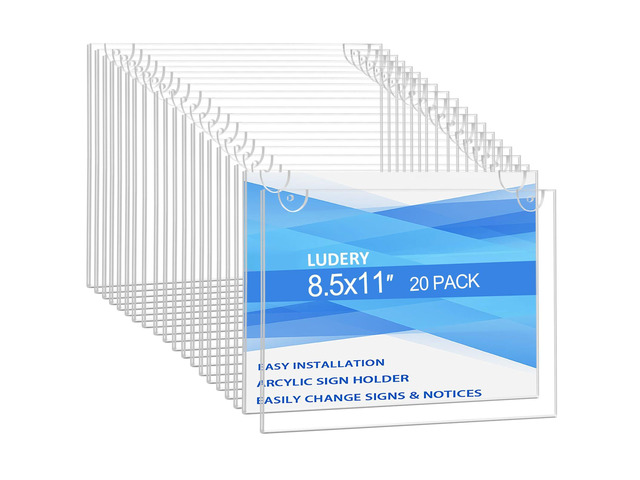 Acrylic Sign Holder 11x8.5 Horizontal, Wall Mount Document Holder, Clear Plastic Picture Frame with Tape Adhesive and Screws for Office, Home,...