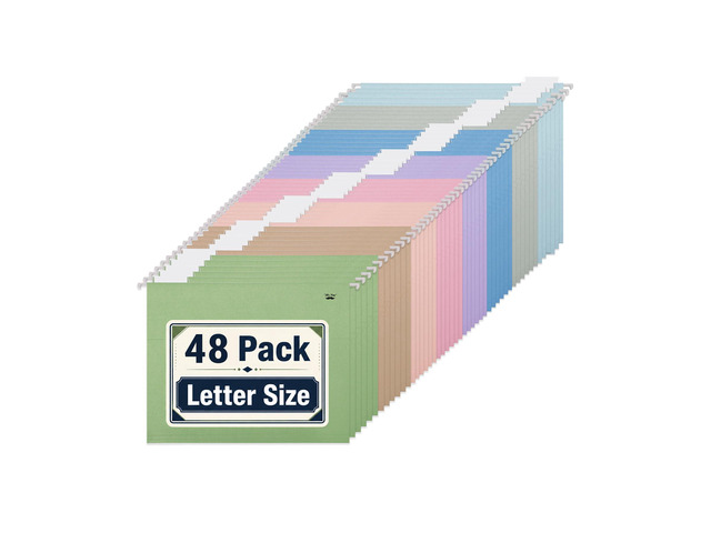 Hanging File Folders Bulk, 48 Pack, Hanging File Folders 1/5-Cut Adjustable Tabs, Letter Size, Assorted Colors, Ideal for Papers Classification,...