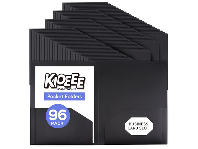 Plastic Folders with Pockets (96 Pack).Bulk Heavy Duty Plastic Folders with 2 Pocket and Business Card Slot. Fit Letter Size Paper, Black for School