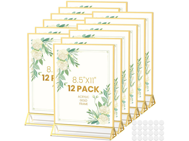 Acrylic Sign Holder 8.5X11 Double-Sided Gold Frames -12 Pcs Gold Picture Frames for Flyer Holder Menu Holder Wedding Table Number Holder Christmas...