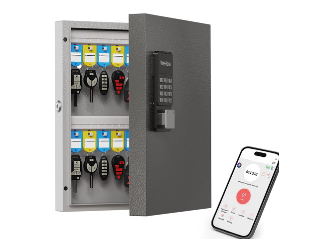 32 Key Lock Box Smart Key Organier Cabinet with Keypad & App for Office Wall Mounted Lockbox use App, Custom & One Time Password, WiFi (Need W100...