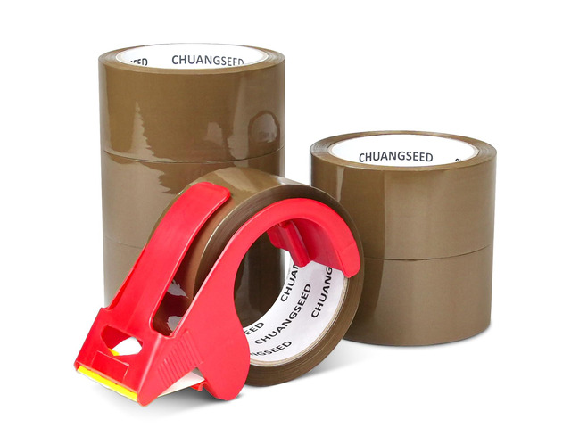Packing Tape with Dispenser 6 Rolls Brown Shipping Tape (2.4Mil x 1.88 x 60 Yards), Heavy Duty Box Sealing Tape for Moving, Packaging, Office,...