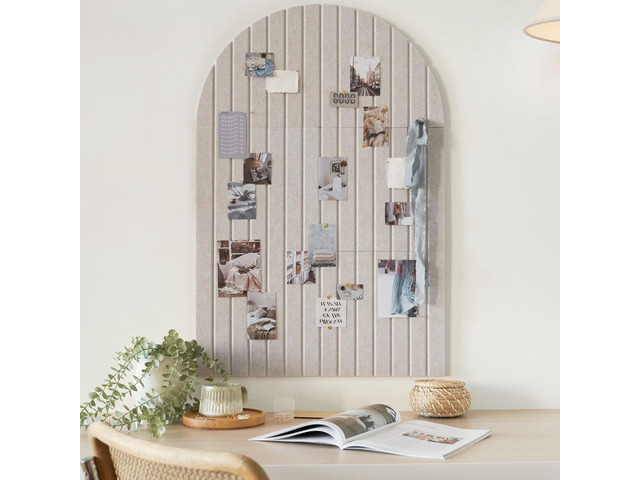 Large Arched Felt Bulletin Board - 6 Customizable Adhesive Tiles with Pins Stylish 35' X 24' Cork Board Alternative for Office and Wall Decor -...