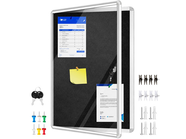 24'x18' Enclosed Bulletin Board Tamper-Proof Dispaly Case, Black Felt, Aluminium Frame, Shatter Resistant Lockable Bulletin Board, Lockable...