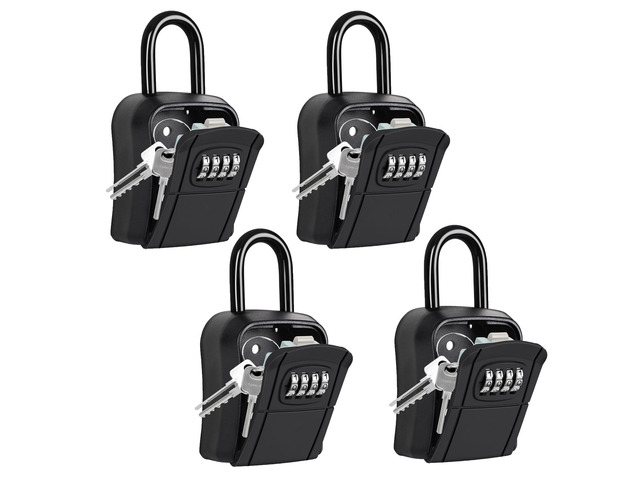 Portable Key Lock Box,Key Holder Safe Security Lock Box for Indoor, Outdoor, Garage, Garden, Store (4 Pack, Black)
