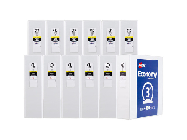 Standard View 3 Ring Binders, 3' Round Rings, 460-Sheet Capacity, 3.5 Inch Wide Spine, White Binders, Ideal for Lightweight Organization and...