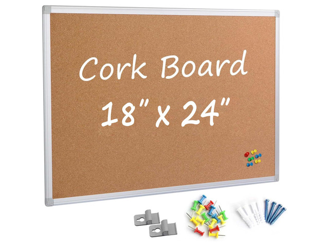 Cork Board Bulletin Board 24 x 18 Inches, Silver Aluminium Framed Corkboard, Office Board for Wall Cork, Large Wall Mounted Notice Pin Board for...