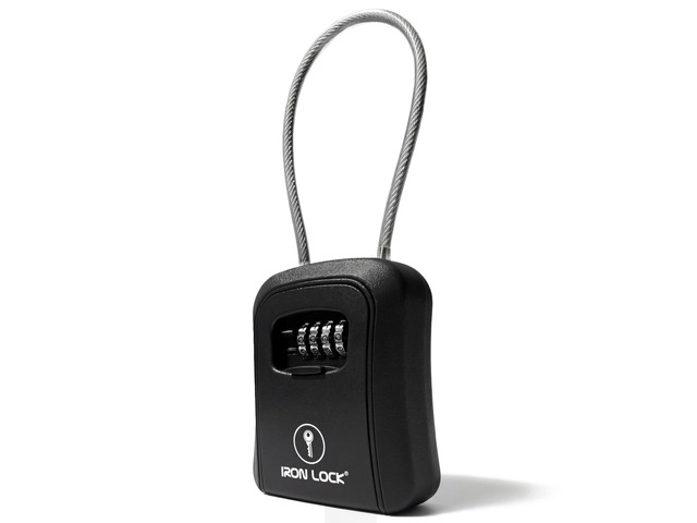 Medium Key Lock Box with Code, 15-in Steel Cable Shackle (Black) Built-in key hooks + catch tray; hangs on handles, gates, fences or a hasp;...
