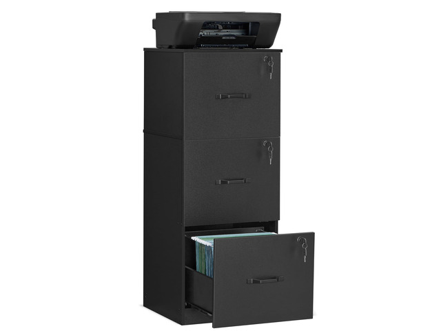 3 Drawer File Cabinet with Locks, for A4, Letter Sized Documents Filing Cabinet for Hanging File Folders, Home Office, Ink Black, Custos Collection...
