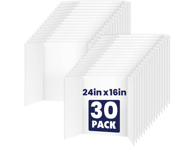 30 Pack White Trifold Poster Board, 16in x 24in Corrugated Project Board Presentation Board, Trifold Display Board for School Project, Business...