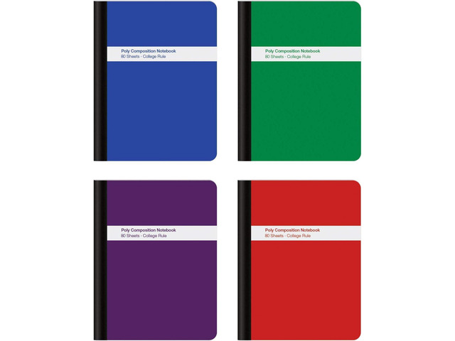 Poly Composition Notebook 4 Count, College Ruled Paper, 9-3/4 x 7-1/2 Inches, 80 Sheets, Assorted Colors: Blue, Green, Purple, Red (64958) (Pack of 6)
