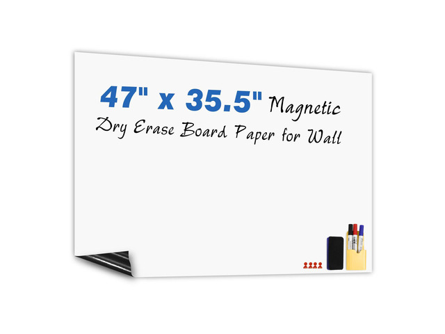47'x35.5' Whiteboard Sticker for Wall White Board Dry Erase Paper Wallpaper with 3 Markers Adhesive Poster Board Peel and Stick Whiteboard for...