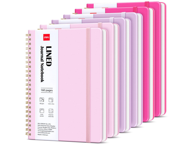6 Pack Lined Spiral Journal Notebook, 160 Pages, A5 (5.5'x8') Hardcover Writing Notebook, College Ruled Spiral Bound Journal for Women & Men -...