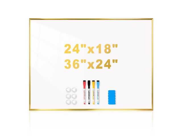 Magnetic Whiteboard, 24' x 18' Dry Erase White Board for Wall Gold Aluminum Frame, Easy to Write and Erase, Wall Mounted, Presentation Board, for...