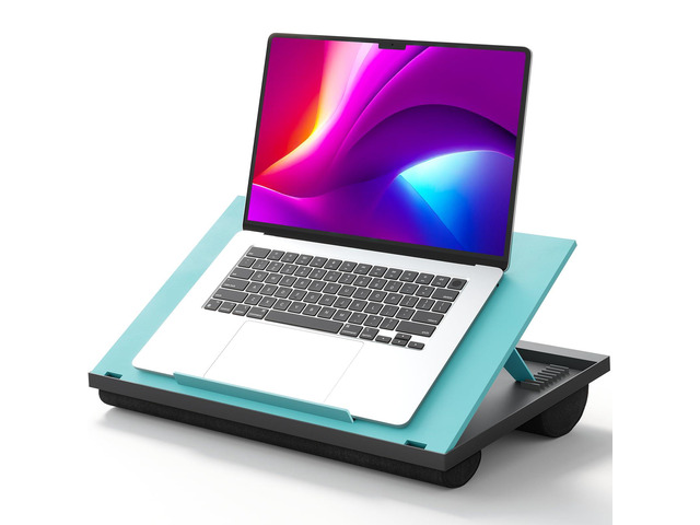Lap Desk with 8 Adjustable Angles Up to 15.6' Laptop, Turquoise Dual-cushion base, carry handle, 30% thicker for durability, wider anti-slip...