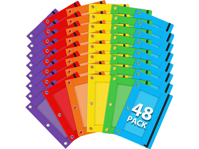 48 Pcs Pencil Pouch for 3 Ring Binder, Bulk Pencil Case Pouch with Clear Window, Pencil Bags with Smooth Zipper, Pencil Pouch for School Office...