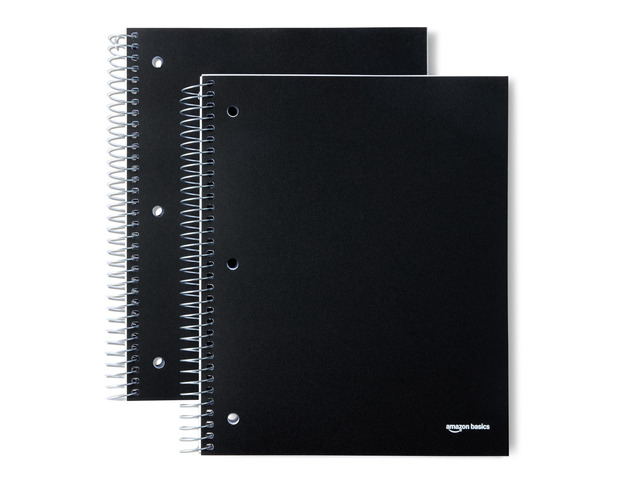 Wide Ruled 3-Subject Spiral Notebook, 150 Sheets, 8.5 x 10.5 Inches, Black, 2-Pack