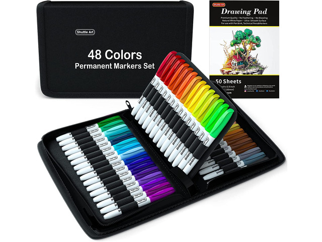Permanent Markers, 48 Colors Fine Point, Assorted Colors with Travel Case, Ideal for Adults Coloring Doodling on Plastic, Glass, Wood and Stone,...