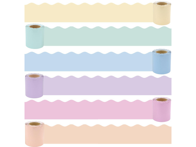 Pastel Bulletin Board Borders Set - 216 ft Rainbow Classroom Borders Scalloped Trim Pastel Bulletin Board Decorations for Teacher Classroom Back to...