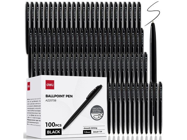 Pens Bulk, 100 Pcs Retractable Ballpoint Pens, 1.0MM Black Ink Smooth Writing, No Bleed, Comfortable Grip for Home, Office & School Use