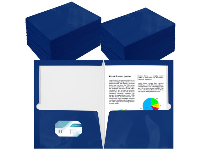 200 Pack Glossy 2 Pocket Folders Bulk, Letter Size,Blue Back to School Ready: Laminated Paper Holds up to 50 Sheets Each for Classroom Handouts,...