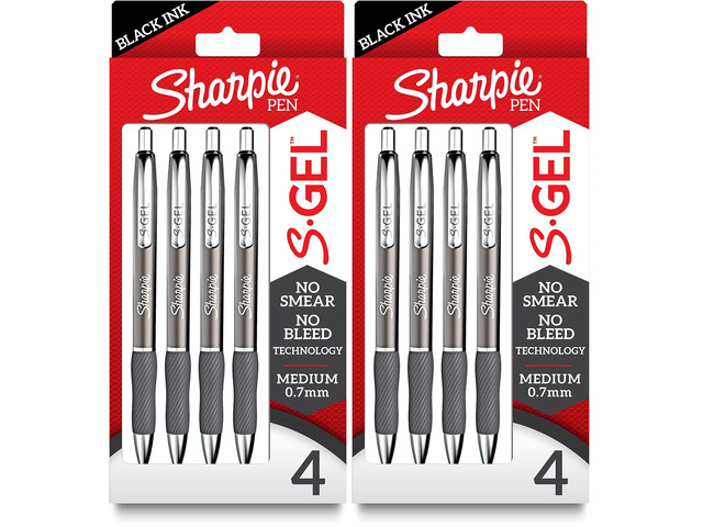S-Gel Gel Pens Sleek Metal Barrel Gunmetal Medium Point (0.7mm) Black Ink,4 Count (Pack of 2)