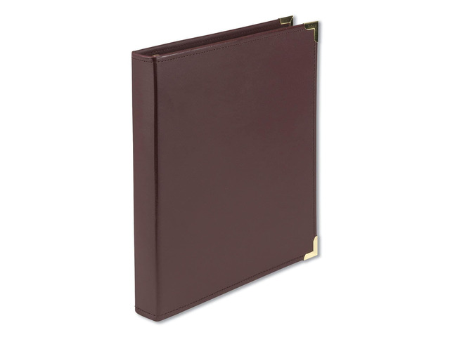 Classic Collection 3 Ring Leather Binder, Executive Presentation Portfolio, 1 Inch (Holds 200 Sheets), Brass Round Ring, Burgundy