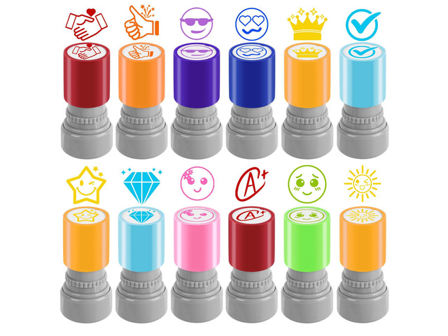 12 Pcs Teacher Stamps for Classroom, Rubber Colorful Stamps Classroom Rubber Stamp for Grading Homework Test Motivation Students Supplies