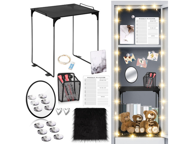 19 Pcs Locker Organizer and Decorating Kit, First Day of Essentials Marble Print Whiteboard with Markers Locker Shelf Plush Area Rug Mirror...