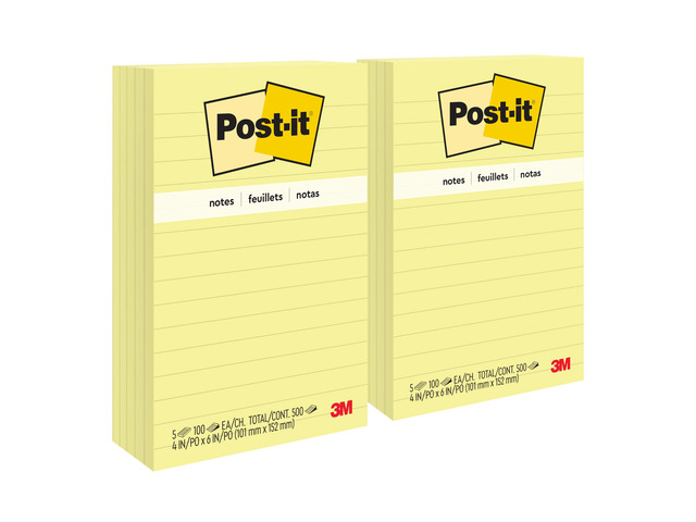 Pop-up Notes 4x6 in, 5 Pads, America's #1 Favorite Sticky Notes, Canary Yellow, Clean Removal, Recyclable (660-5PK) (Pack of 2)