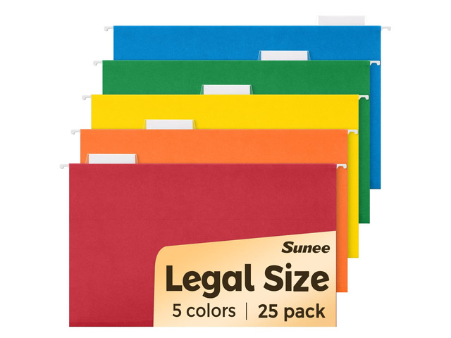 Hanging File Folders Legal Size, 25 Pack File Folders 1/5-Cut Tabs, Assorted Colors, Stay Organized for Your Home and Office Bulk File and Documents