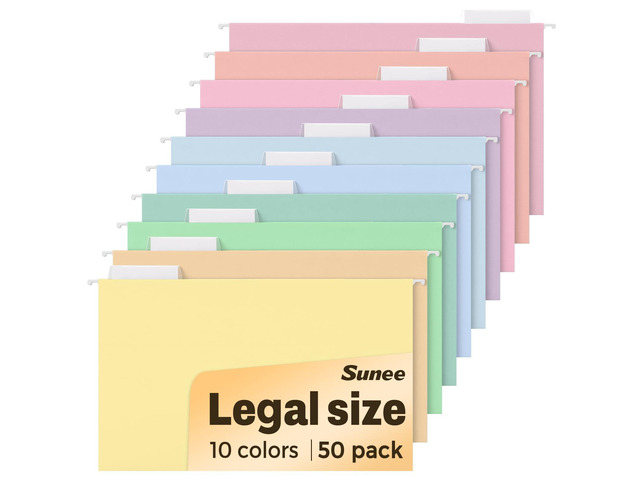 Hanging File Folders Legal Size, 50 Pack File Folders 1/5-Cut Tabs, 10 Macaron Colors, Stay Organized for Your Home and Office Bulk File and Documents