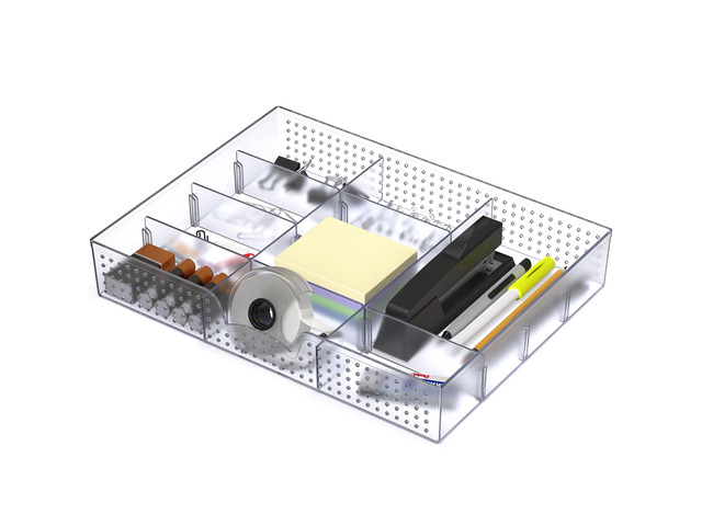 Drawer Organizer Tray, 9 Adjustable Compartments, Clear For Office, Makeup, and Craft Drawer or Desktop Storage