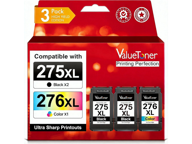 PG-275 XL/CL-276 XL (3-Pack) Compatible with Canon 275 and 276 Ink Cartridges 275XL 276XL for Printer Pixma TR4720 TS3720 TS3522 TR4722 TS3722...