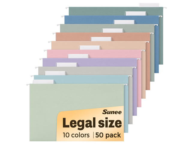 Hanging File Folders Legal Size, 50 Pack File Folders 1/5-Cut Tabs,10 Pastel Colors, Stay Organized for Your Home and Office Bulk File and Documents