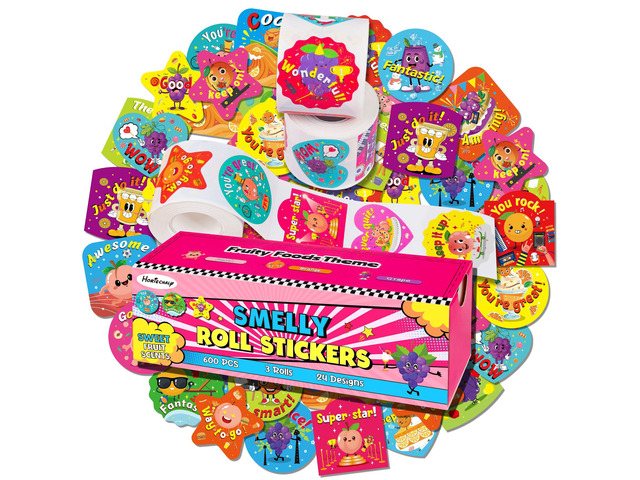 3 Rolls Scratch and Sniff Stickers for Kids, 600 Pcs Smelly Scented; Kid's Reward; Classroom Teacher Must Haves; School Supplies Incentives;...