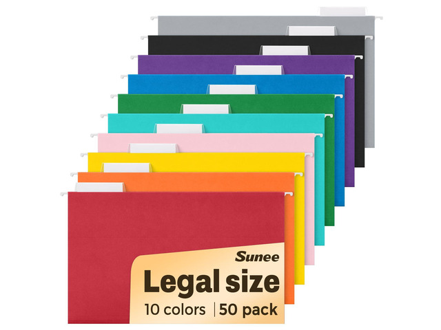 Hanging File Folders Legal Size, 50 Pack File Folders 1/5-Cut Tabs, 10 Assorted Colors, Stay Organized for Your Home and Office Bulk File and...