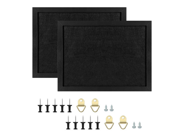 Cork Board Bulletin Board, Cork Boards for Walls with Pins, Eye Bolts, gaskets, Screws, Pin Board for Office, School and Home (All Black, 17x23-2P)